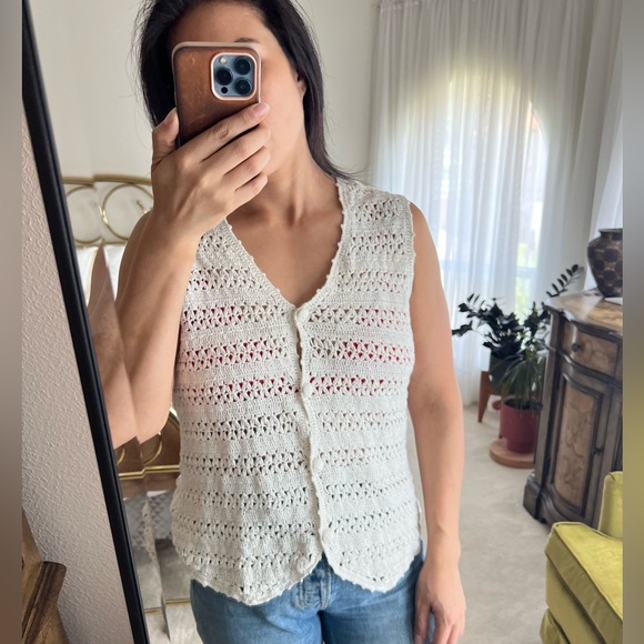 Vintage Cotton Crochet Knit Vest Cotton Blend Victoria Jones Medium - Picture 3 of 5